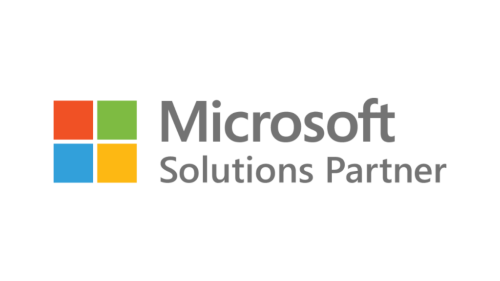 Microsoft Solutions Partner logo featuring the Microsoft four-color square symbol and the text